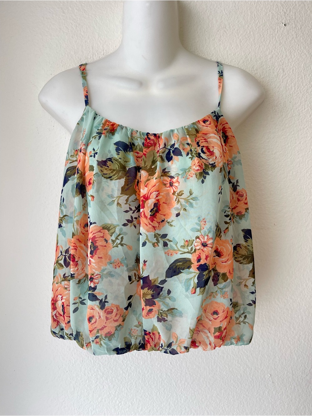 Forever 21 Mint Floral Spaghetti Strap Cami with Peach Roses